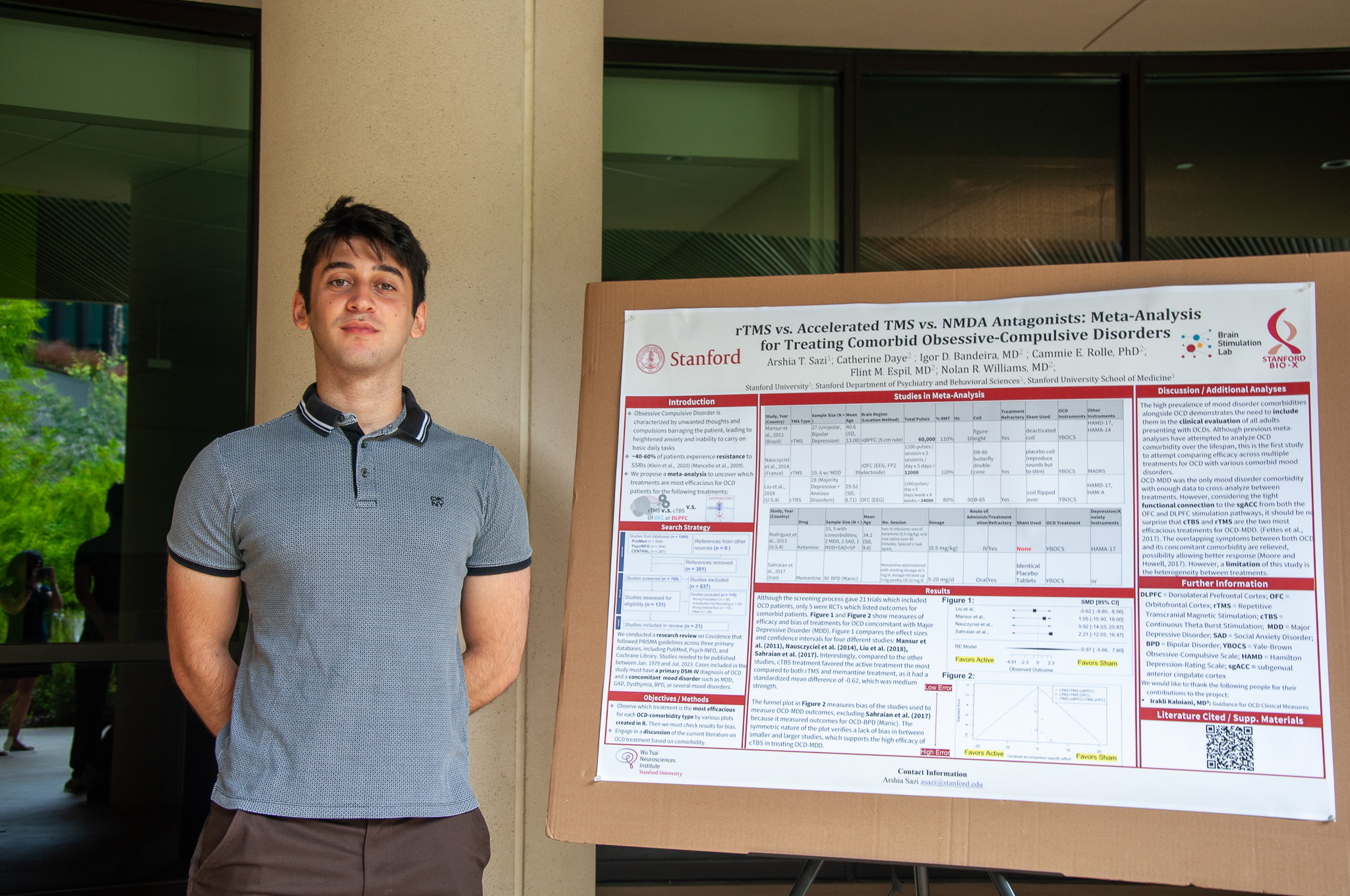 2023 NeURO fellow Arshia Sazi stands proudly next to his research poster. Photo by: Julia Diaz