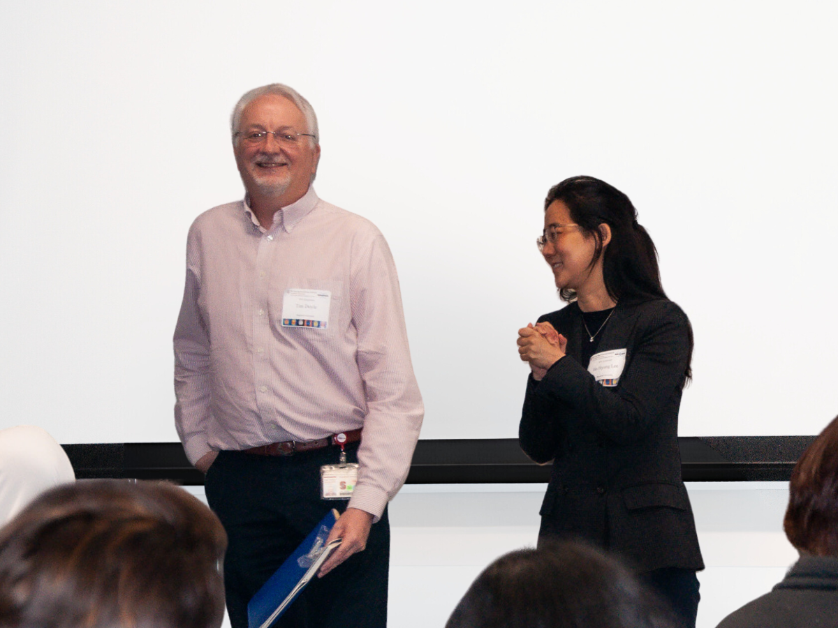 Tim Doyle and Jin Hyung Lee announce 2024 NPIL Pilot Grant awardees. Image by Julia Diaz.
