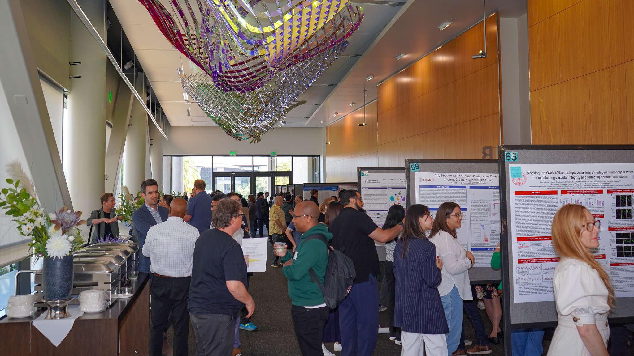 People peruse research posters.