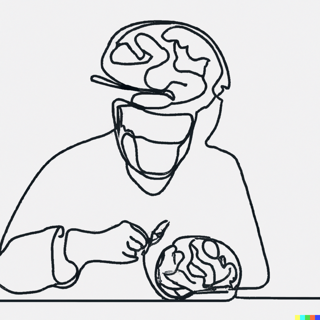 DALL-E generated image of "Neuroscientist in a lab researching the brain one line drawing"