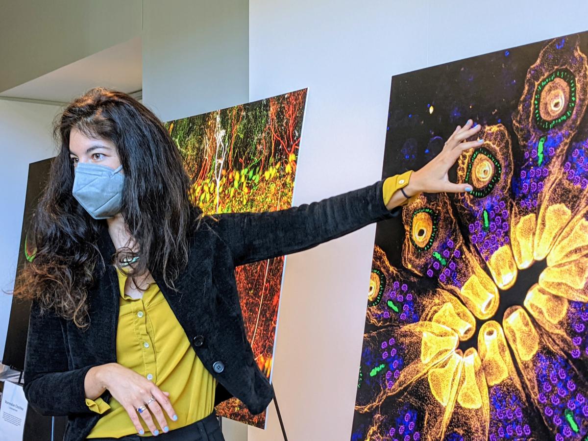 Runner-up Chiara Anselmi describes her artwork to community members