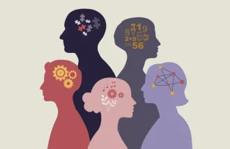 Graphic of five people and different graphics inside of their brain representing neurodiversity