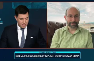 Screenshot of NBC News story with host Tom Llamas and Wu Tsai Neuro Faculty Scholar Paul Nuyujukian