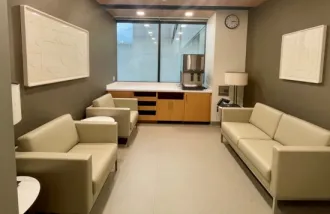Family members of deceased patients can gather in the bereavement area of the new autopsy and morgue facility at Stanford Hospital.