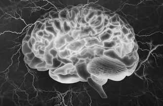 Image of brain with lightening behind it