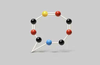 Graphic of a text bubble connected by different color dots