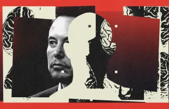 Illustration of Elon Musk and a brain