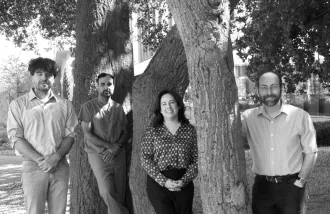 Photo of Karl Deisseroth, Vivek Buch, Carolyn Rodriguez, and Paul Nuyujukian