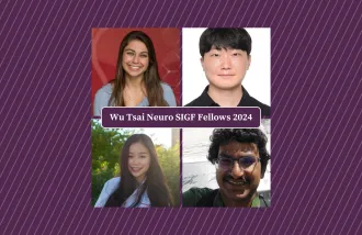 Wu Tsai Neuro SIGF Fellows 2024; Yasmine Kehnemouyi, Lavonna Mark, Hyun Dong Lee, Adarsh Tantry