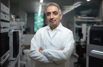 Monther Abu Remaileh in his lab.