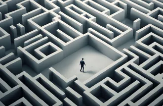 An illustration of a person standing in the middle of a maze.