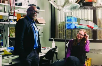 Todd Coleman and Julia Kaltschmidt in the lab.