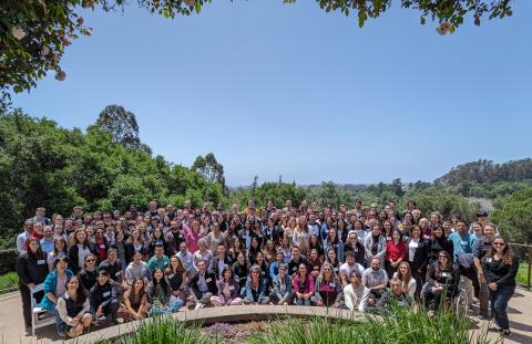 A group of over 200 attendees at the 2024 Retreat of the Wu Tsai Neurosciences Institute, held at the Chaminade Resort & Spa in the Santa Cruz Mountains.