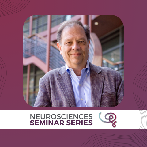 Headshot of Dr. William "Bill" Newsome framed with a purple border. A white banner at the bottom reads 'Neurosciences Seminar Series' next to the Wu Tsai Neuro logo.