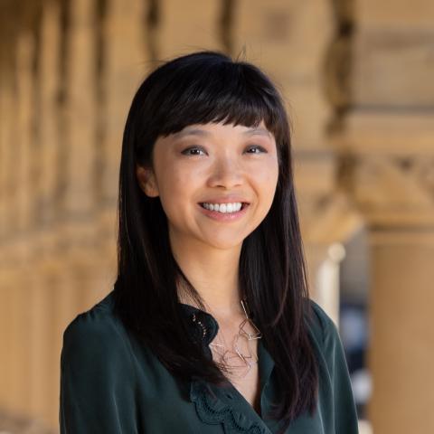 Judith Fan headshot at Stanford quad