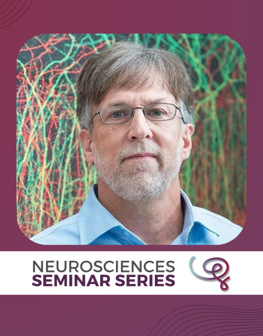 Headshot of Dr. Jeffrey "Jeff" Magee framed with a purple border and labeled Neurosciences Seminar Series at the top with the Wu Tsai Neuro logo.