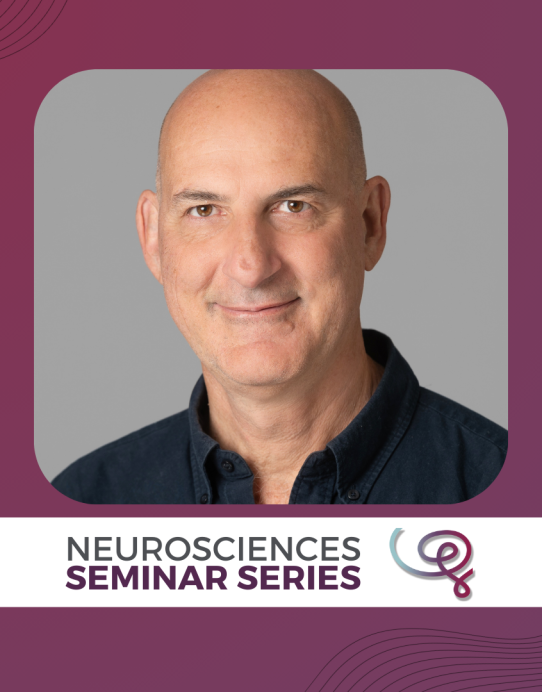 Headshot of Dr. Matteo Carandini framed with a purple border. A white banner at the bottom reads 'Neurosciences Seminar Series' next to the Wu Tsai Neuro logo.