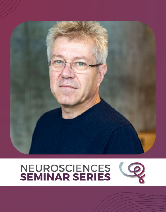 Headshot of Dr. Ole Kiehn framed with a purple border. A white banner at the bottom reads 'Neurosciences Seminar Series' next to the Wu Tsai Neuro logo.