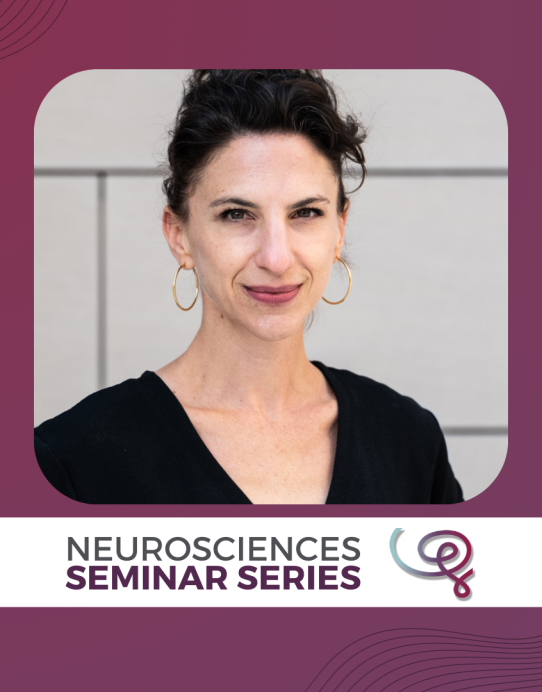 Headshot of Dr. Vanessa Ruta framed with a purple border and labeled "Neurosciences Seminar Series" at the bottom with the Wu Tsai Neuro logo.