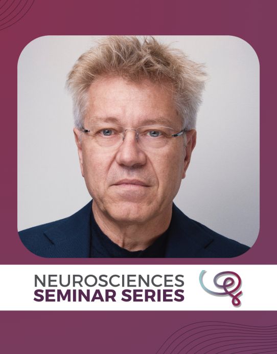 Headshot of Dr. Ole Kiehn, DSc, MD framed with a purple border. A white banner at the bottom reads 'Neurosciences Seminar Series' next to the Wu Tsai Neuro logo.