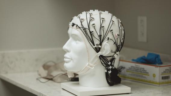 EEG hooked up to a mannequin head