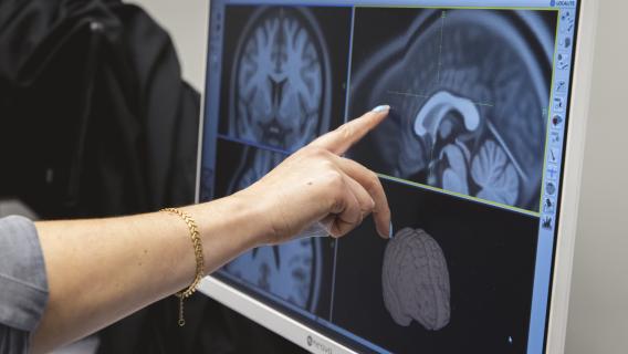 View of a computer screen during a TMS Study in the Koret Human Neurosciences Community Lab