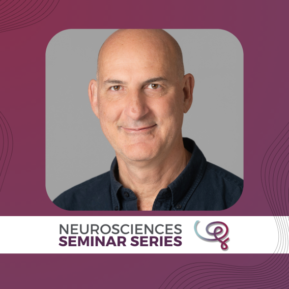Headshot of Dr. Matteo Carandini framed with a purple border. A white banner at the bottom reads 'Neurosciences Seminar Series' next to the Wu Tsai Neuro logo.