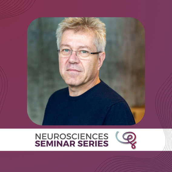 Headshot of Dr. Ole Kiehn framed with a purple border. A white banner at the bottom reads 'Neurosciences Seminar Series' next to the Wu Tsai Neuro logo.