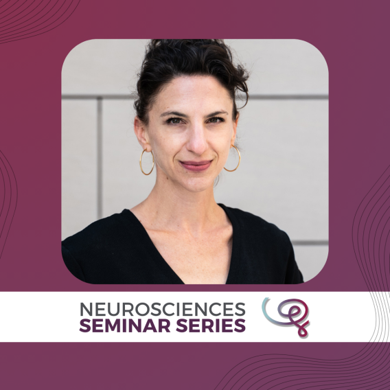 Headshot of Dr. Vanessa Ruta framed with a purple border and labeled "Neurosciences Seminar Series" at the bottom with the Wu Tsai Neuro logo.