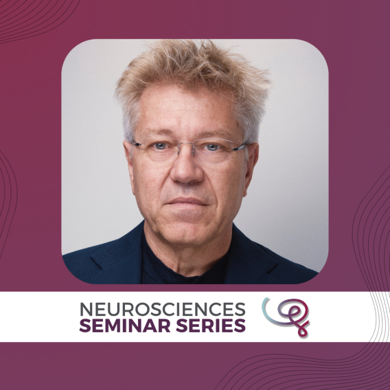 Headshot of Dr. Ole Kiehn, DSc, MD framed with a purple border. A white banner at the bottom reads 'Neurosciences Seminar Series' next to the Wu Tsai Neuro logo.