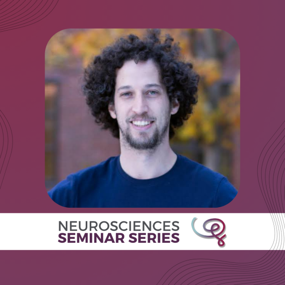 Headshot of Dr. Andres Bendesky framed with a purple border and labeled Neurosciences Seminar Series at the top with the Wu Tsai Neuro logo.