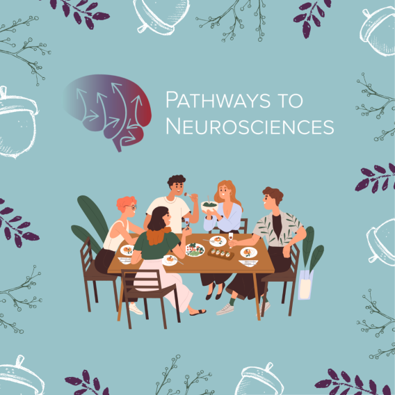 Graphic featuring the logo of the Pathways program and an image of a group of people sharing a meal and conversation. 