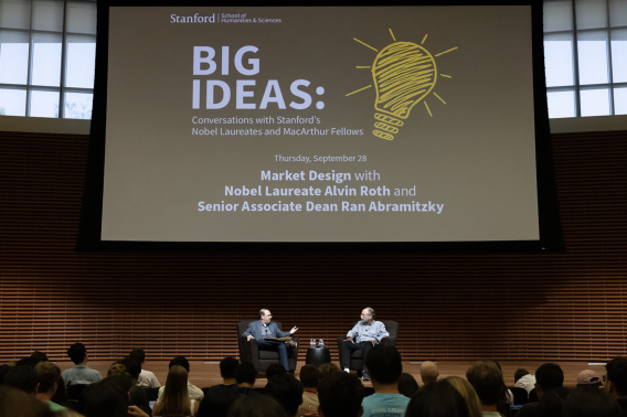 Alvin Roth, recipient of the 2012 Nobel Prize in Economics, talked with Ran Abramitzky about his pioneering work developing the lifesaving “kidney exchange” program that matched donors and patients as part of a unique fall quarter class, ECON 3: Big Ideas: Conversations with Stanford’s Own Nobel Laureates & MacArthur “Genius” Fellows.