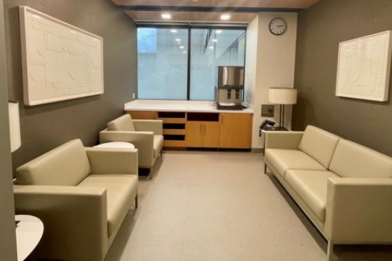 Family members of deceased patients can gather in the bereavement area of the new autopsy and morgue facility at Stanford Hospital.