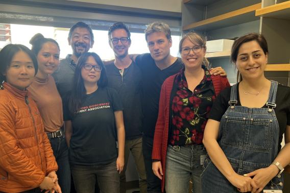 Meet the research team studying ISRIB as a potential Fragile X treatment. Pictured left to right: Yi Zhou, Adrianna Lopez Valencia, Gordon Wang, Keri Ngo, James Jaggard, Philippe Mourrain, Rochelle Coulson, and Samira Galehdari.